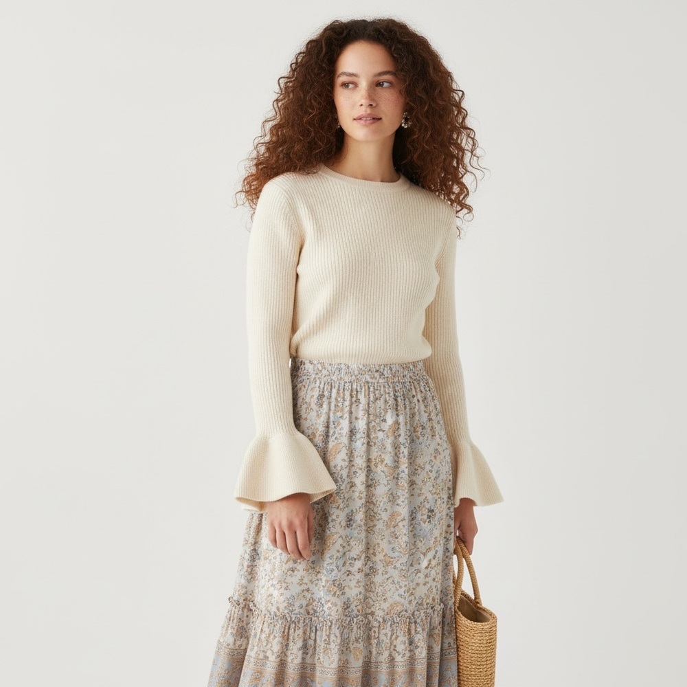 Moth (Anthropologie) Ribbed Ruffle Cuff Sweater Size S